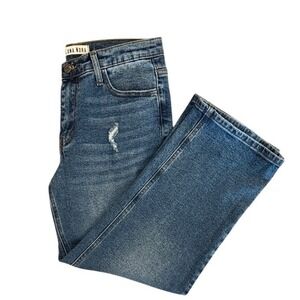 Luna Nora Women's Blue Distressed Denim Jeans Size‎ 8 Wide Leg Cropped
